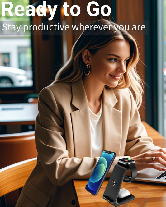 Wireless Charger Stand Dock 3 in 1 Fast Qi Wireless Charging Station for Multiple Devices Apple Watch Ultra/8/7/6/Se/5/4/3/2,Airpods Pro 2,Iphone 15/15 Plus/15 Pro Max/14/13/12/11/X/Pixel 7/Pixel 6