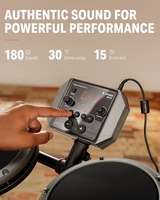 Electronic Drum Kits for Beginner with 4 Quiet Mesh Pads, 31 Kits and 450+ Sounds, Melodics Lessons, DED-200 Lite