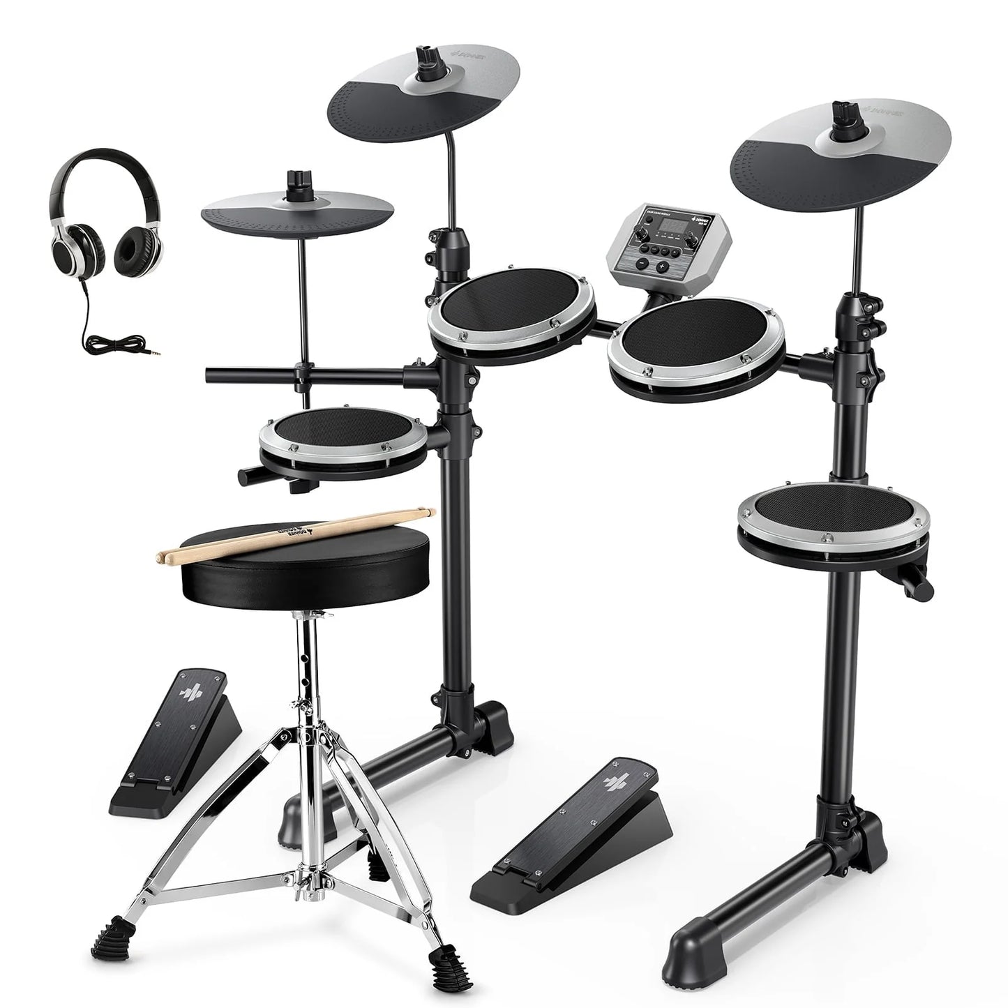 Electronic Drum Kits for Beginner with 4 Quiet Mesh Pads, 31 Kits and 450+ Sounds, Melodics Lessons, DED-200 Lite