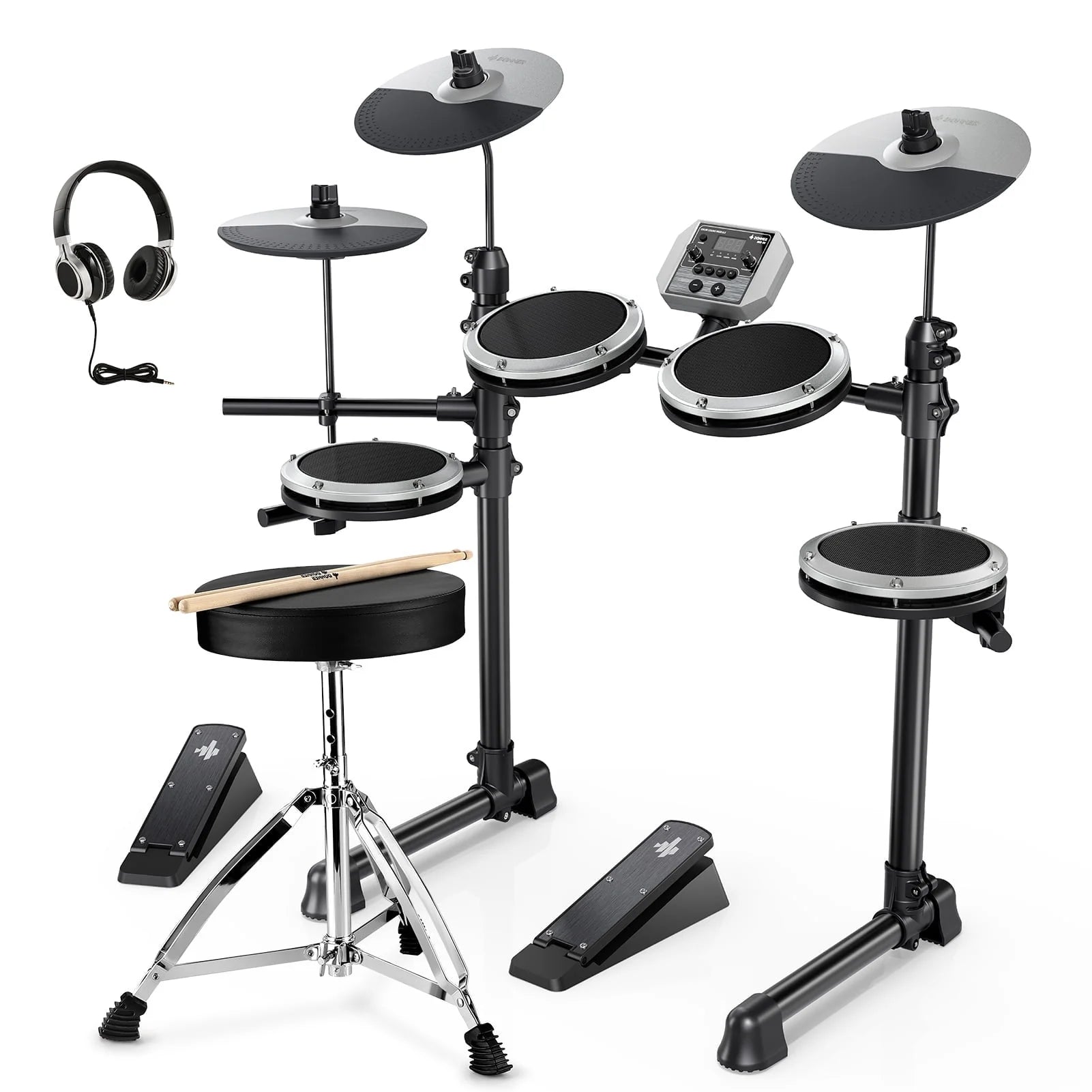 Electronic Drum Kits for Beginner with 4 Quiet Mesh Pads, 31 Kits and 450+ Sounds, Melodics Lessons, DED-200 Lite
