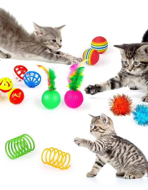Load image into Gallery viewer, 32 PCS Cat Toys Kitten Toys, Variety Catnip Toys with Rainbow Tunnel Interactive Cat Feather Teaser Spring Toy Set for Cat, Kitty
