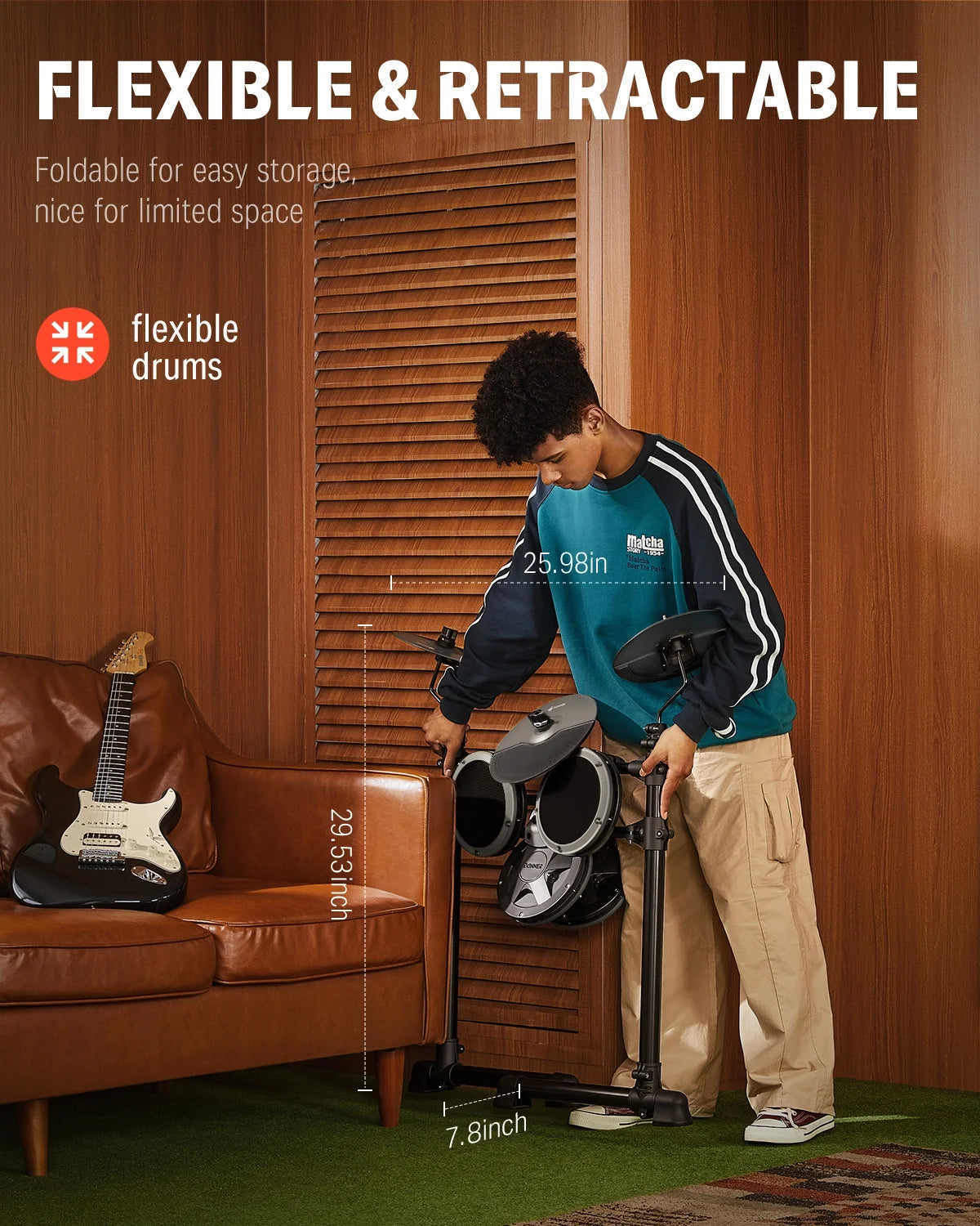 Electronic Drum Kits for Beginner with 4 Quiet Mesh Pads, 31 Kits and 450+ Sounds, Melodics Lessons, DED-200 Lite