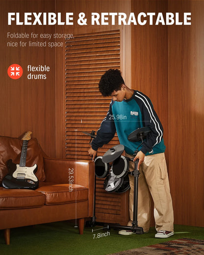 Electronic Drum Kits for Beginner with 4 Quiet Mesh Pads, 31 Kits and 450+ Sounds, Melodics Lessons, DED-200 Lite