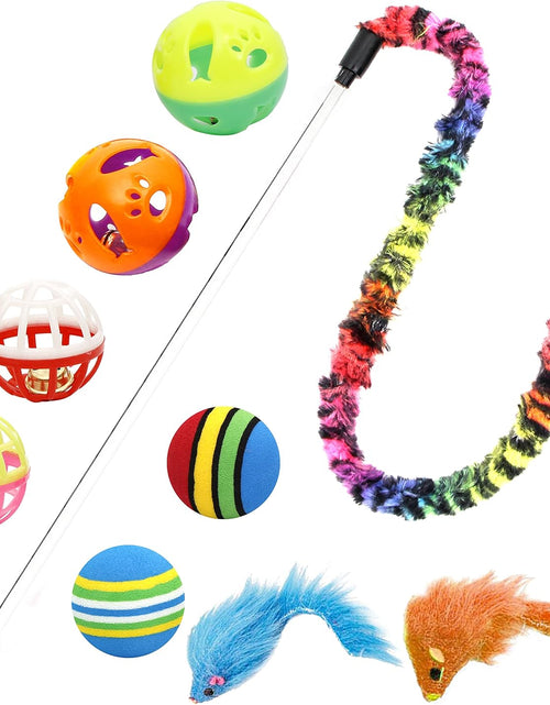 Load image into Gallery viewer, 18 Cat Toys Kitten Toys Assortments, Cat Teaser Wand, Interactive Bell Toy, Sparkle Balls for Cat, Puppy, Kitty, Kitten
