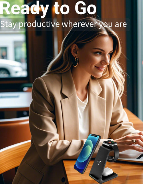 Load image into Gallery viewer, Wireless Charger Stand Dock 3 in 1 Fast Qi Wireless Charging Station for Multiple Devices Apple Watch Ultra/8/7/6/Se/5/4/3/2,Airpods Pro 2,Iphone 15/15 Plus/15 Pro Max/14/13/12/11/X/Pixel 7/Pixel 6
