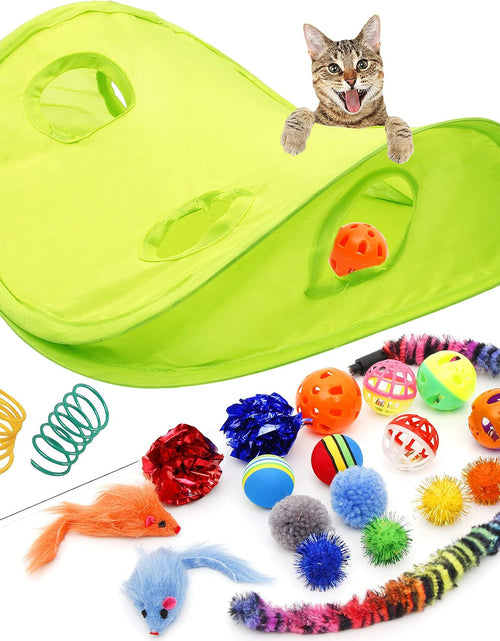 Load image into Gallery viewer, 18 Cat Toys Kitten Toys Assortments, Cat Teaser Wand, Interactive Bell Toy, Sparkle Balls for Cat, Puppy, Kitty, Kitten
