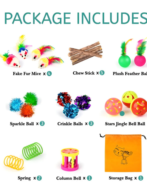 Load image into Gallery viewer, 32 PCS Cat Toys Kitten Toys, Variety Catnip Toys with Rainbow Tunnel Interactive Cat Feather Teaser Spring Toy Set for Cat, Kitty

