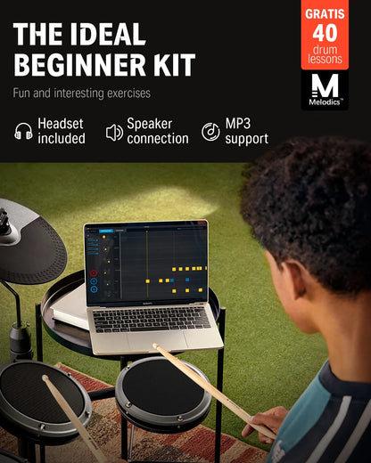 Electronic Drum Kits for Beginner with 4 Quiet Mesh Pads, 31 Kits and 450+ Sounds, Melodics Lessons, DED-200 Lite