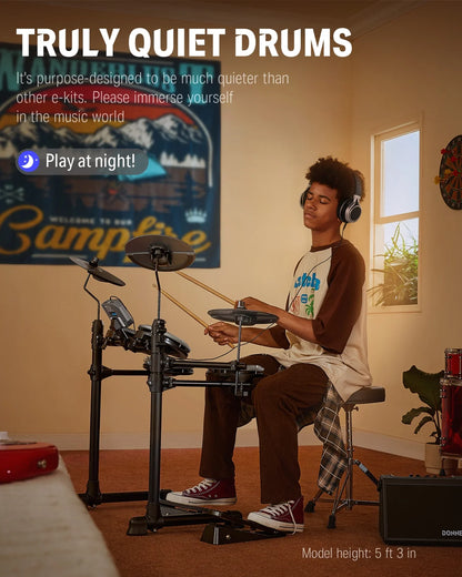 Electronic Drum Kits for Beginner with 4 Quiet Mesh Pads, 31 Kits and 450+ Sounds, Melodics Lessons, DED-200 Lite